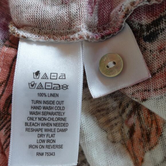 Nicole Miller Shirt Womens Medium Floral 100% Linen Button Back Boho Lagenlook - Picture 6 of 7